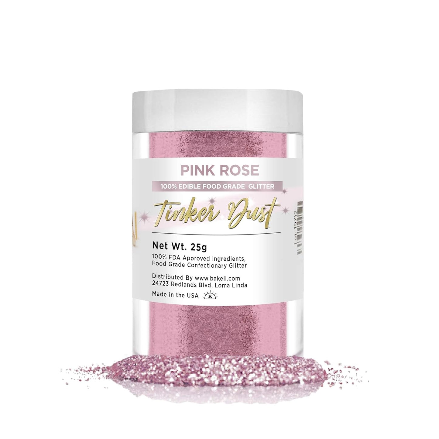 BAKELL Pink Rose Edible Glitter, 25 Grams | TINKER DUST Edible Glitter | KOSHER Certified | 100% Edi