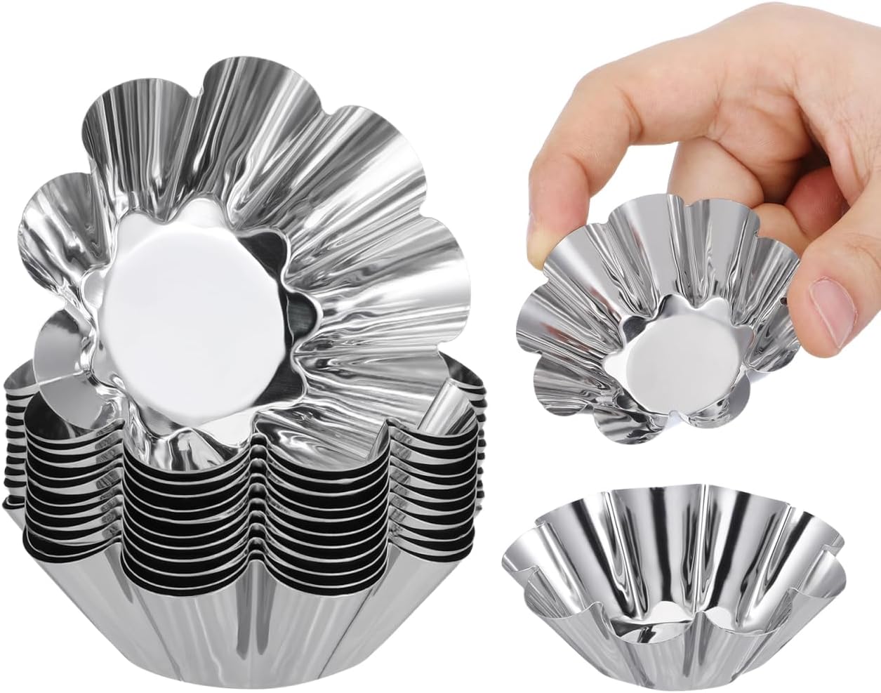 Mikinona 12 Pack Flower Tart Pans Non Stick Tart Mold Set 2.40 X 2.40 X 0.90 in Reusable Baking Molds for Egg Mini Cupcake Muffin Diy Desserts and Party Use
