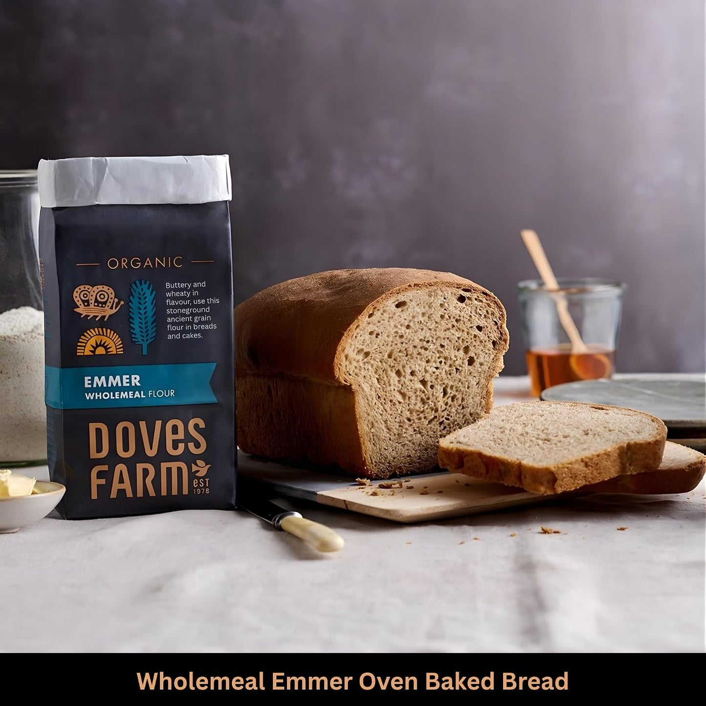 Doves Farm Organic Stoneground Wholemeal Emmer Flour 2.2 lb (1 kg) - High Protein Ancient Grain Emmer Whole Wheat, British Baking Flour for Breads &amp; Cakes, Kosher &amp; Vegan, Imported from UK