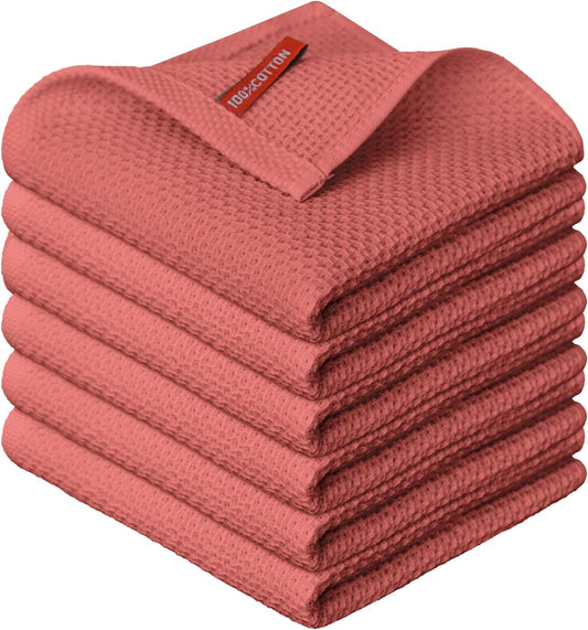 Artoid Mode 100% Cotton Red Waffle Weave Kitchen Dish Cloths, 12x12 Inch Ultra Soft Absorbent Quick Drying Kitchen Dish
