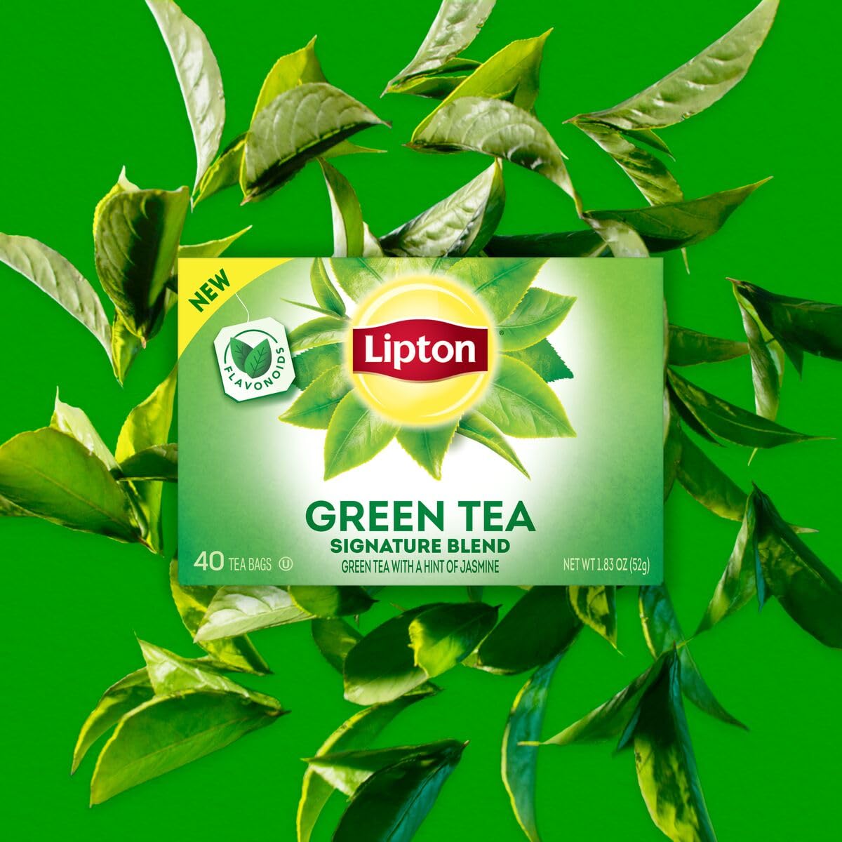 Lipton Green Tea Bags, 40 Count, Pack of 2 | Unsweetened | Contains Caffeine | With Flavonoids