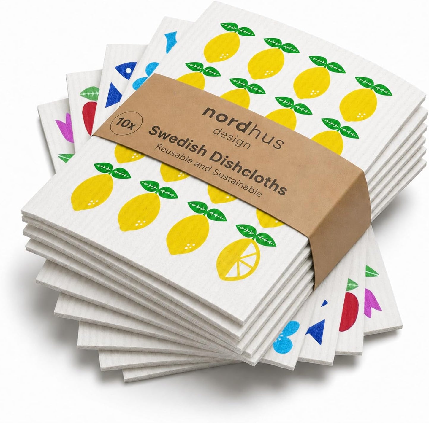 Nordhus Design Swedish Dishcloths (10 Pack) – Reusable Swedish Dish Cloths for Kitchen, Eco Friendly Cellulose Sponge Cloth, Ultra Absorbent, Odor Free, Replaces Paper Towels, Washable &amp; Compostable