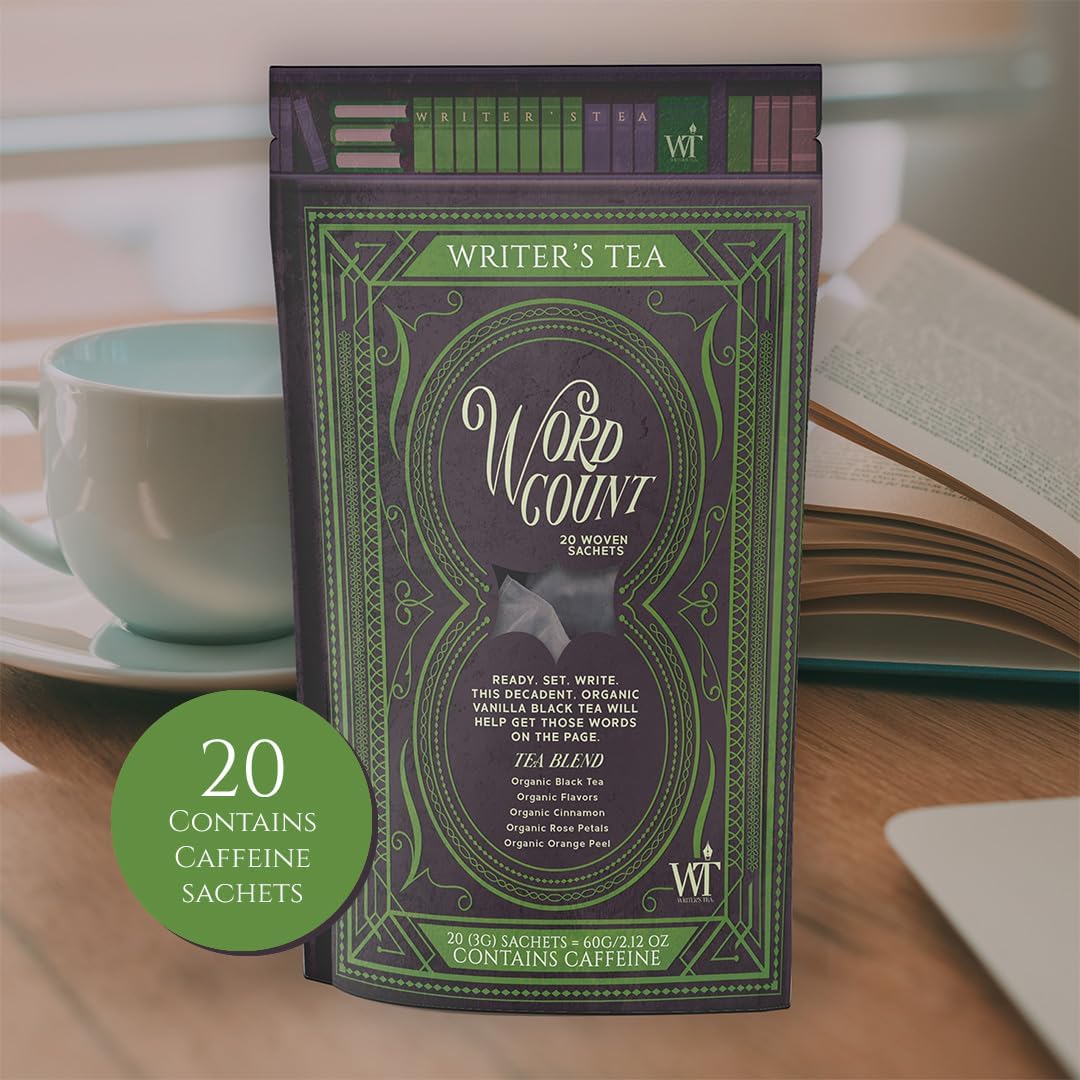 Writer's Tea Word Count - Energy Tea - Black Tea, Flavoring, Cinnamon, Rose Petals, and Orange Peel Tea Blend - Contains