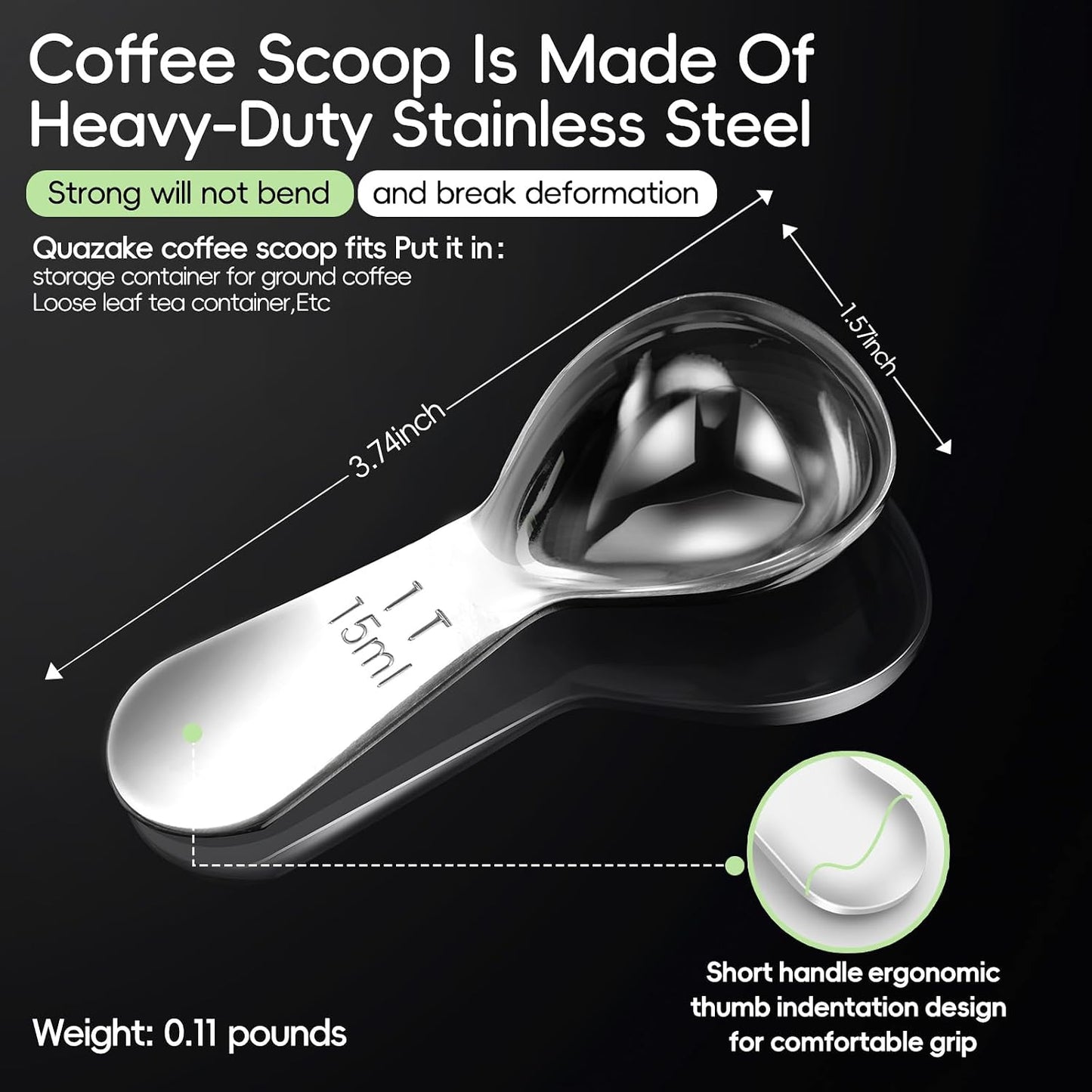 Coffee Scoop 1 Tablespoon Measuring Spoons for Ground Coffee15ML18/8(2pcs). | Sturdy Short Handle 1 Tbsp (304) Metal Stainless Steel Spoon,Coffee Measuring Scoop Fit Into Airscape Coffee Canisters.