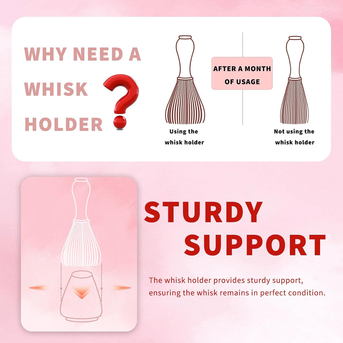 Traditional Japanese Matcha Tea Whisk Holder, 70mm Chasen Stand, Pink Ceramic, 2.7"L x 2.5"W