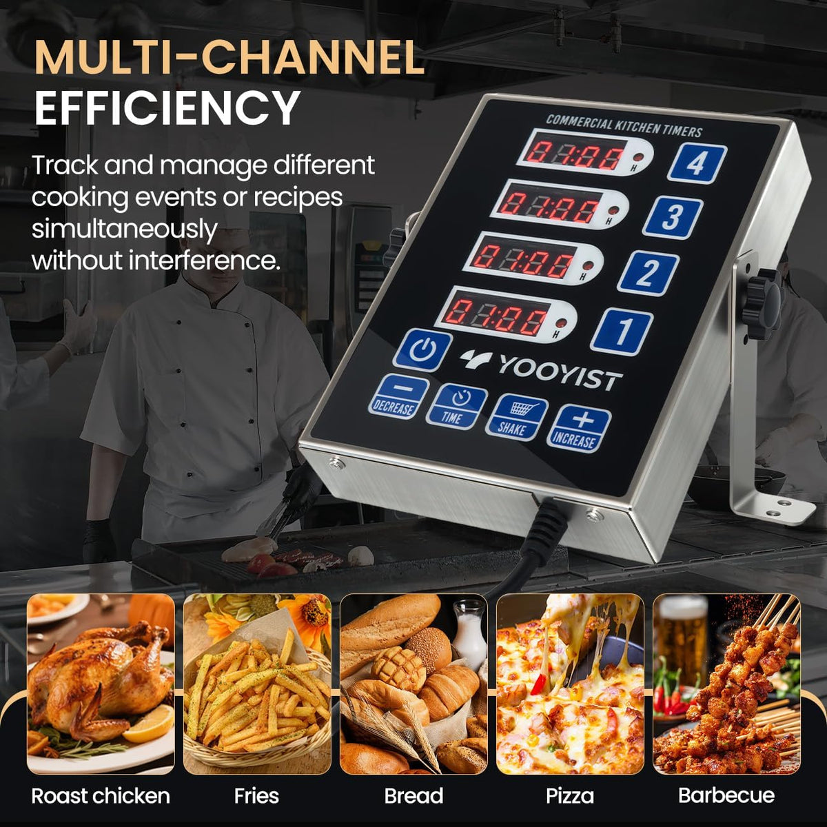 Commercial 4 Channel Digital Kitchen Timer Loud Alarm Cook Timer