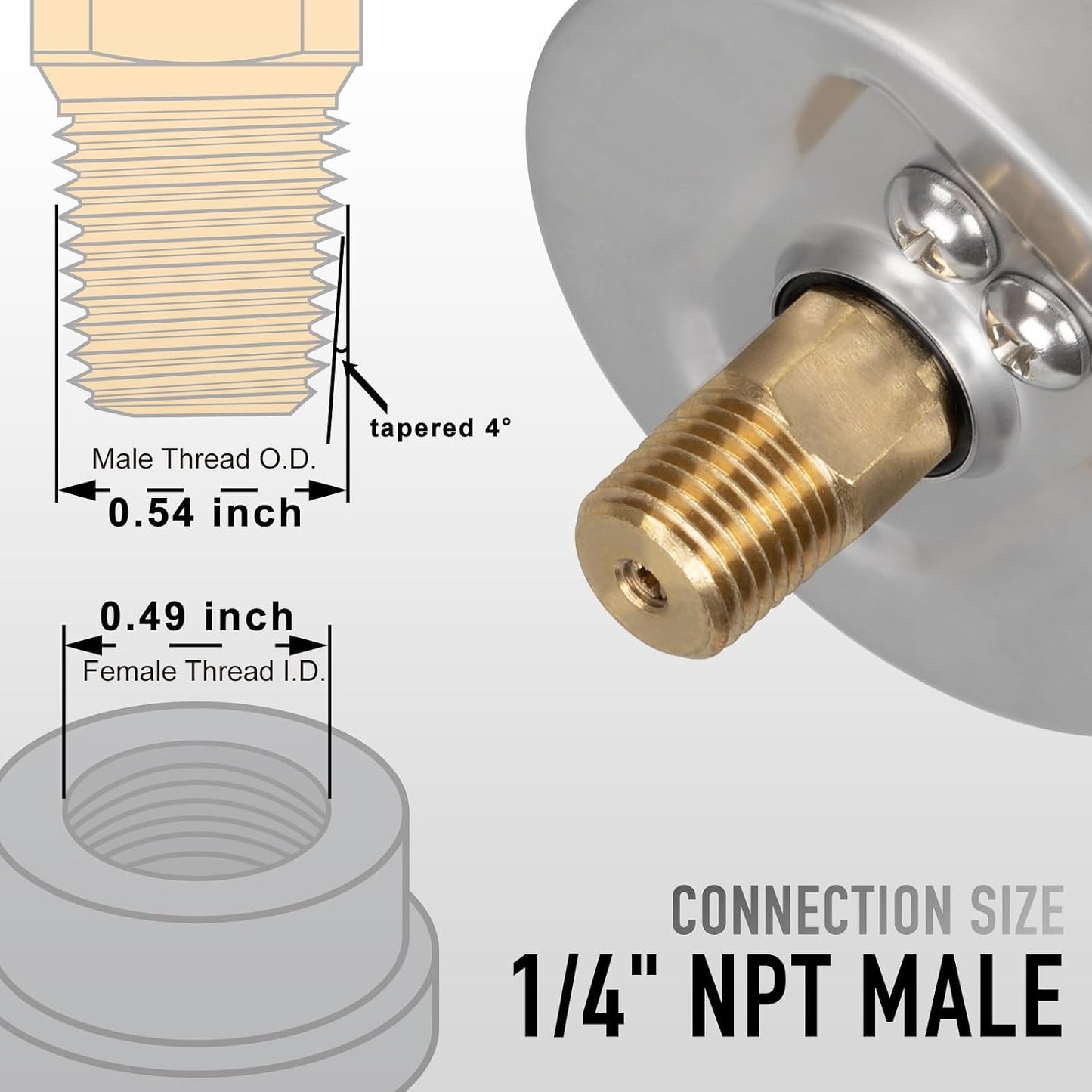 0 to 200 Psi Pressure Gauge, Liquid Filled, 1/4" NPT Back Mount