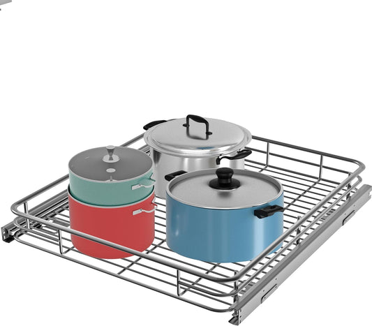 Pull Out Cabinet Organizer (22"W x 21"D), Slide Out Shelves for Kitchen Cabinets, Pull Out Drawers Heavy-Duty Metal Rolling