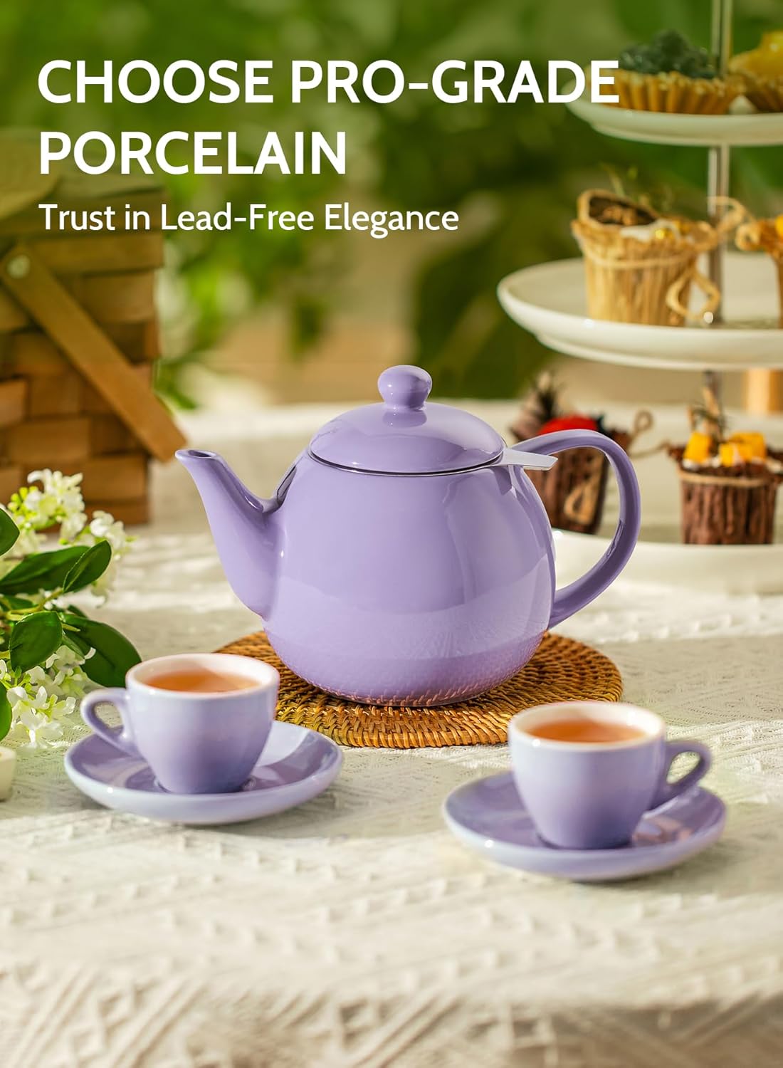 Sweese Teapots for Tea, 27 oz Porcelain Tea pot with Removable Stainless Steel Infuser, Tea Pots for Loose Tea - Purple