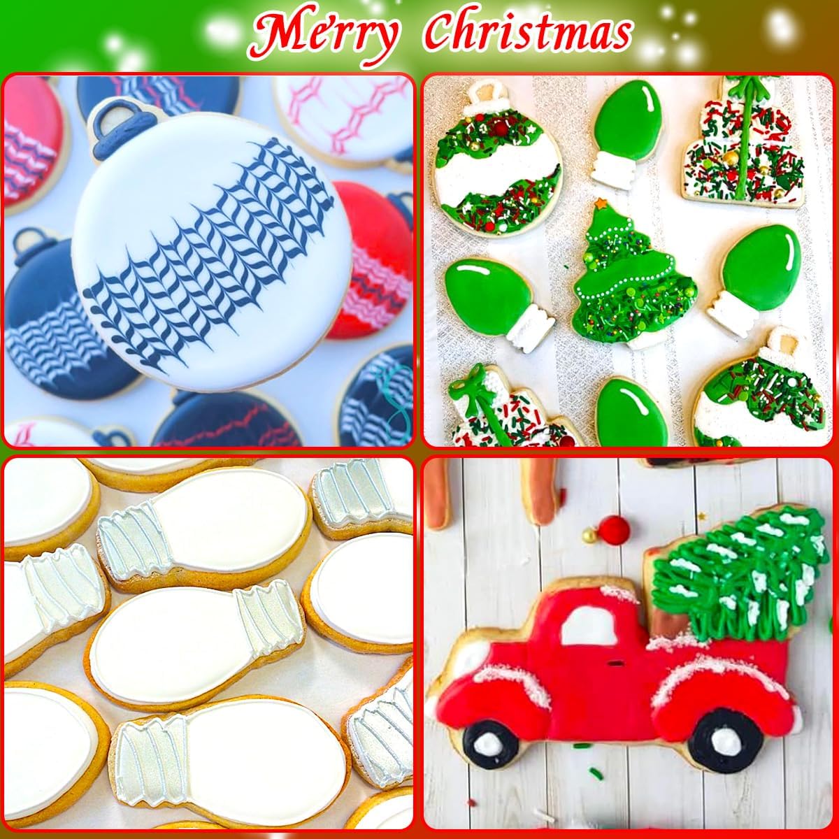 Christmas Ornament Cookie Cutters 4Pcs for Baking Decorating | Large Christmas Tree Car Light Ornament Shapes Cookie Cutters, Metal Dough Fondant Biscuit Molds for Home Kitchen