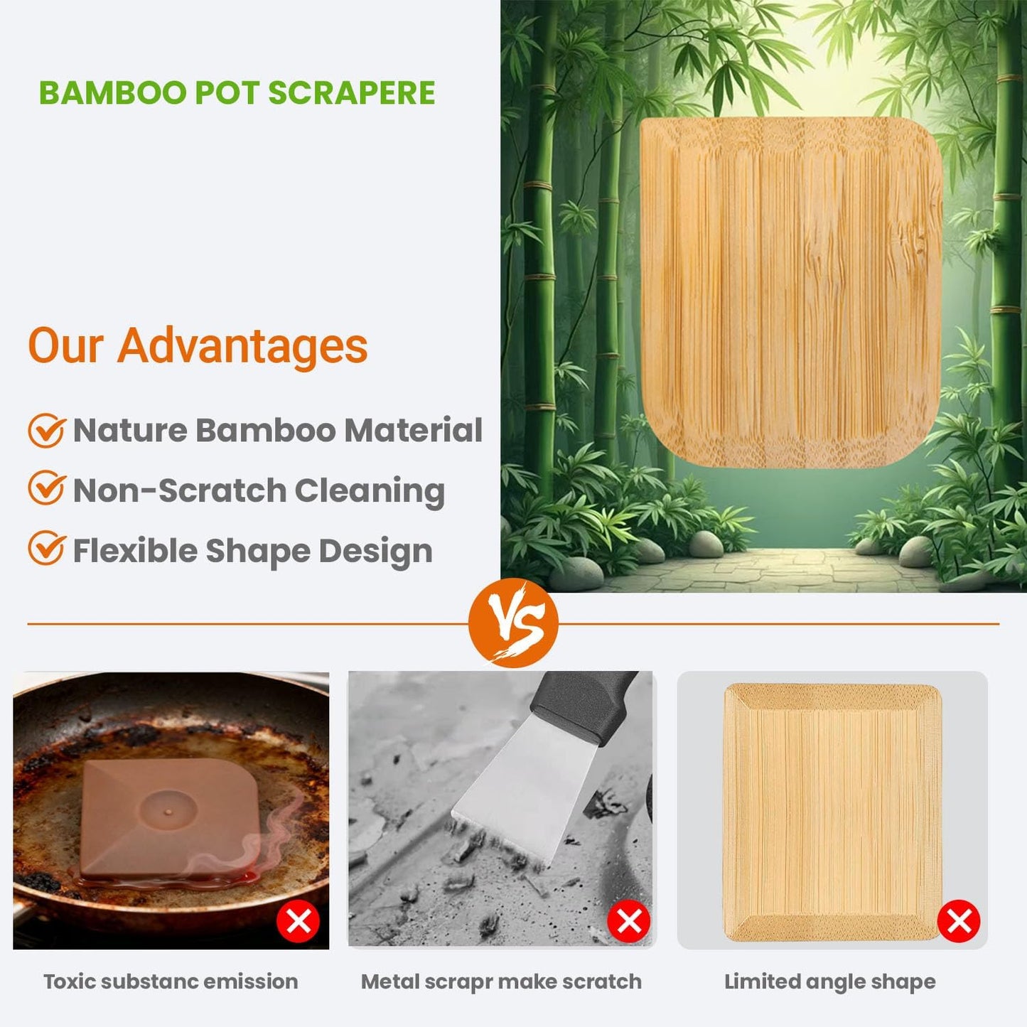 Bamboo Pan &amp; Pot Scraper Tool,6 Pcs Dish Scraper for Kitchen,