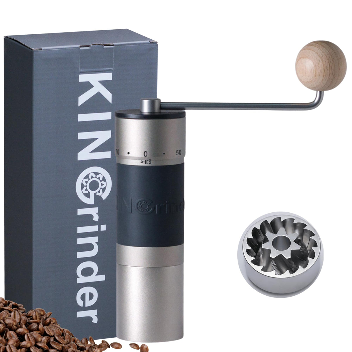 【Silver】KINGrinder K6 Manual Coffee Grinder Straight Handle Stainless Burr