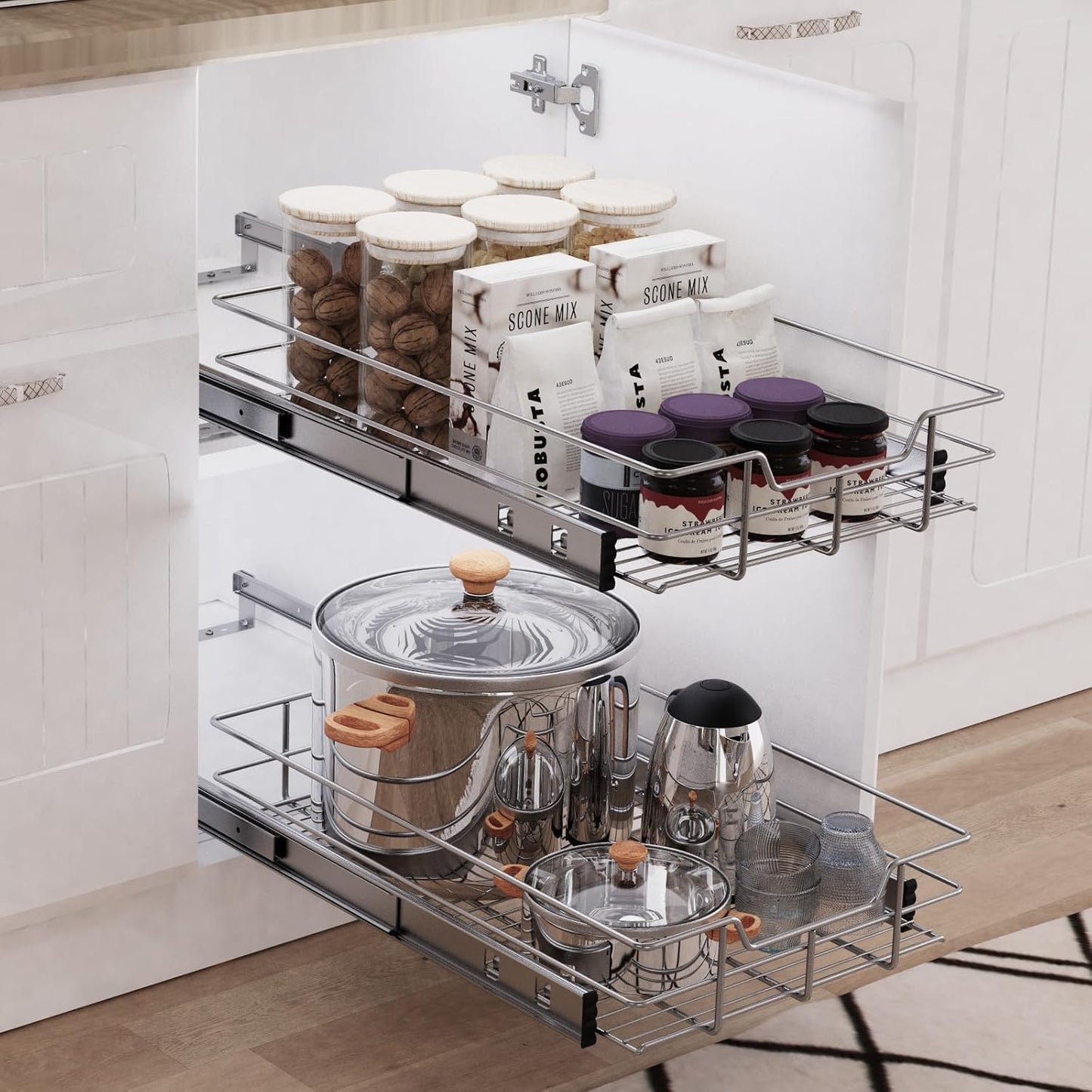 Pull Out Cabinet Organizer 15" W X 17" D, Chromed, Full Slide Out Drawers