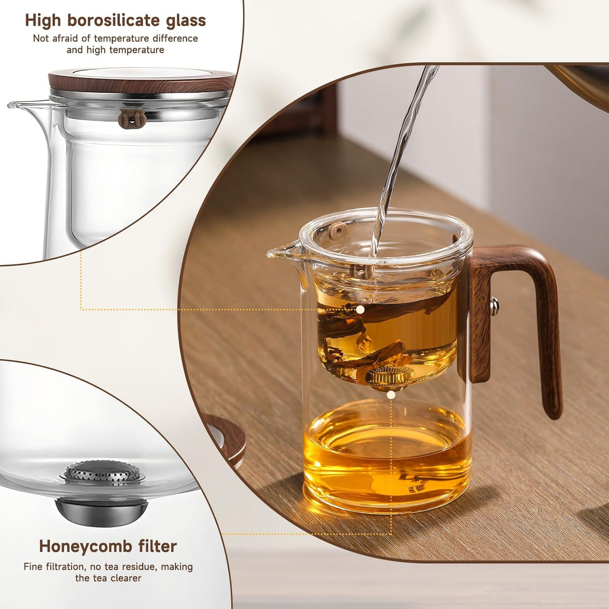 Enchanti Tea Pot, Magic Glass Teapot with Strainer,Magnetic Water Separation with Infuser -800ml/27.1oz