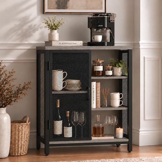 BON AUGURE Liquor Cabinet Bar for Home, Small Coffee Storage Station, Gray