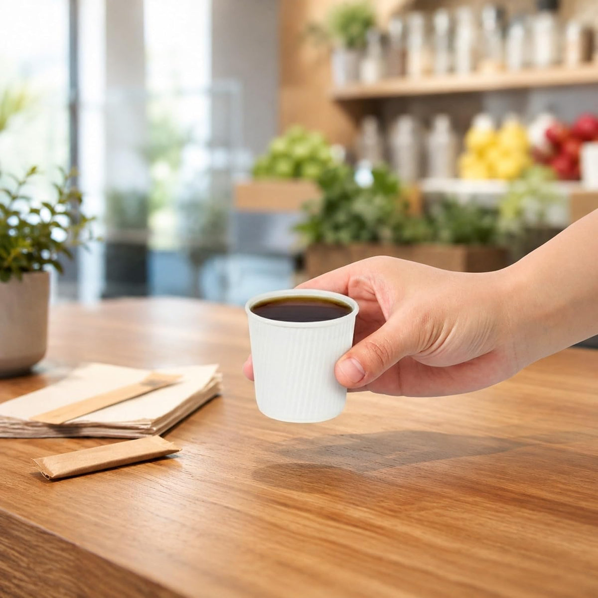 Restaurantware Ripple Wall Coffee Cups 500 Count 4 Ounce Insulated White Paper Cups, Rolled Rim Spill-Resistant Disposable Paper Non-Slip for Coffee, Beverages