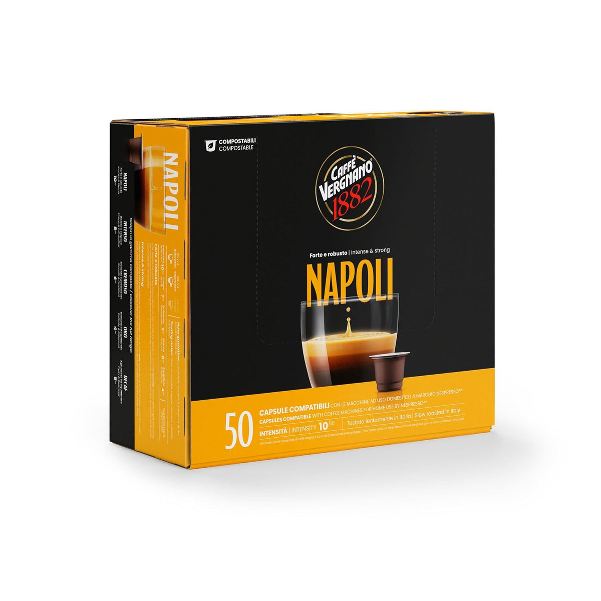 Caffe Vergnano Napoli Espresso Pods, Nespresso Original Compatible, 50 Ct | Pack of 50 Capsules