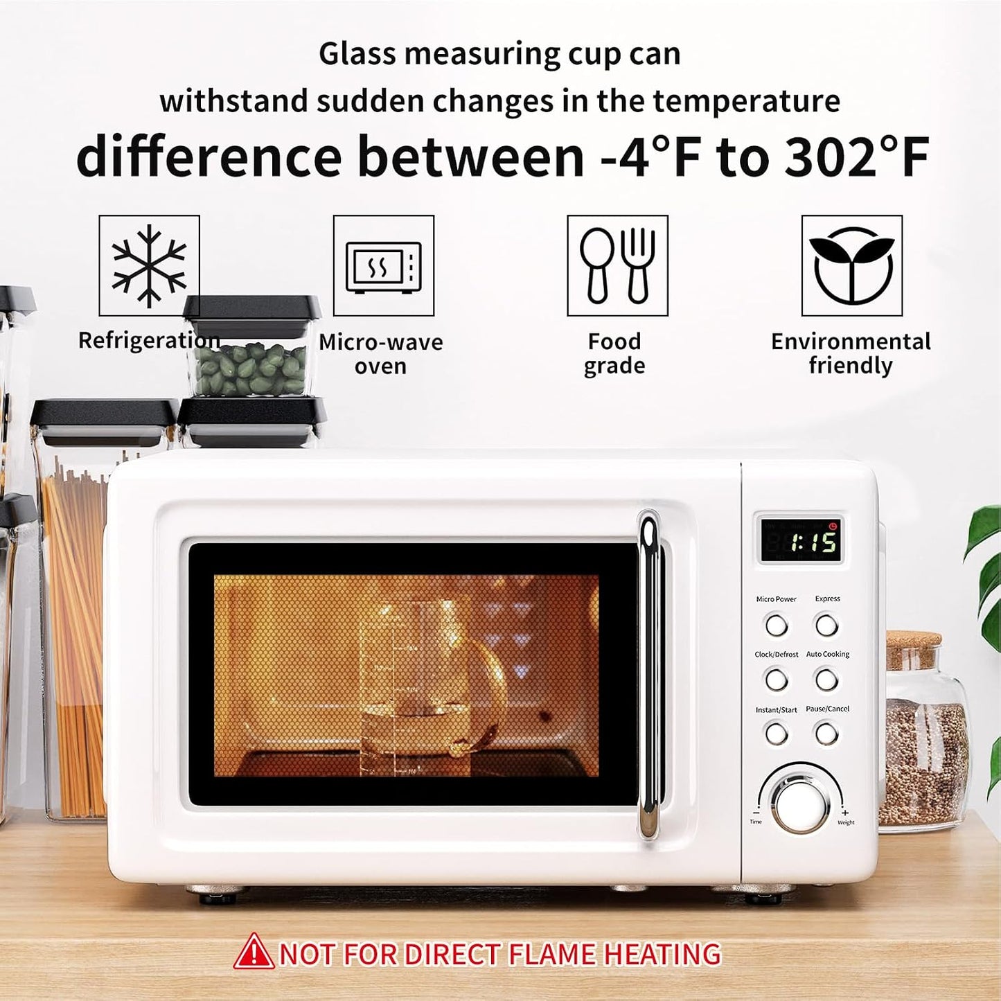 77L 4 Cup Glass Measuring Cup, [Insulated handle, V-Shaped Spout], High Borosilicate Glass Measuring Cup for Kitchen or Restaurant, Easy To Read, 1000 ML (1 Liter, 4 Cup)