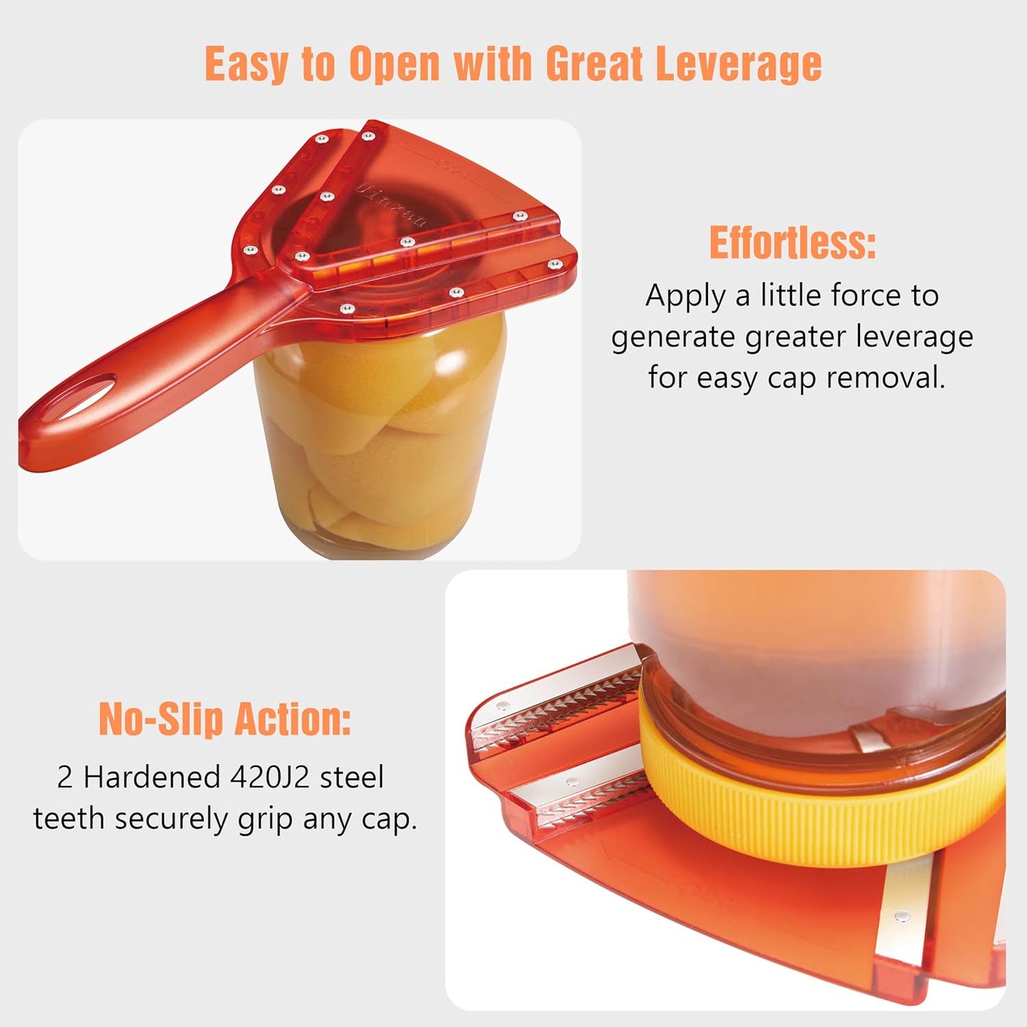 Uinxan Patented Jar Opener, Ideal for Weak Hands &amp; Seniors with Arthritis | Effortlessly Opens 0.2"-5.3" Stubborn Lids &amp; Screw Bottle Caps, Handheld Manual, Durable 304 Stainless Steel (Orange)
