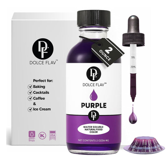 Dolce Flav Natural Purple Food Coloring – 2 oz Liquid Dye from Red Radish & Huito with Graduated Dropper | Water-Soluble |