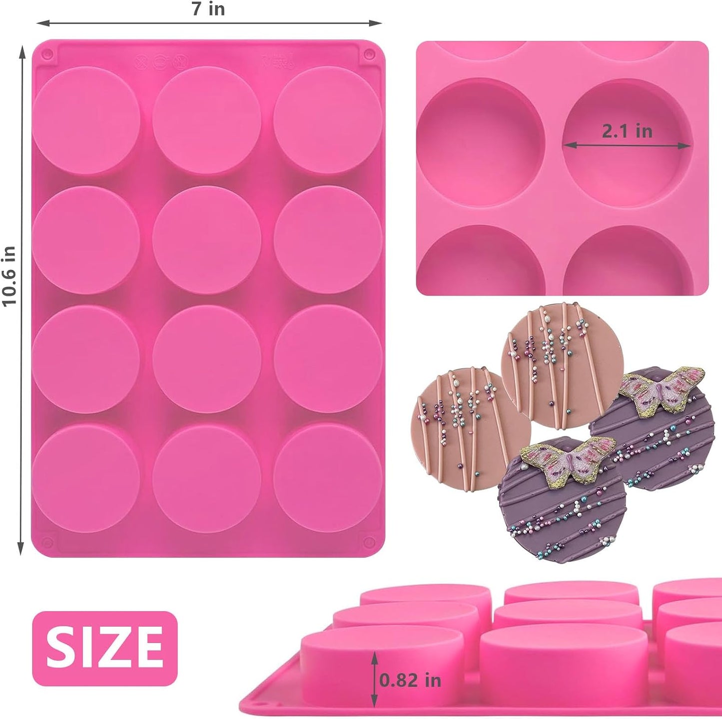 Round Chocolate Cookie Molds,SAGOOITS 12-Cavity Cylinder Chocolate Silicone Molds for Cookies Candy Jelly Mini Cakes and Muffin(2 PCS)