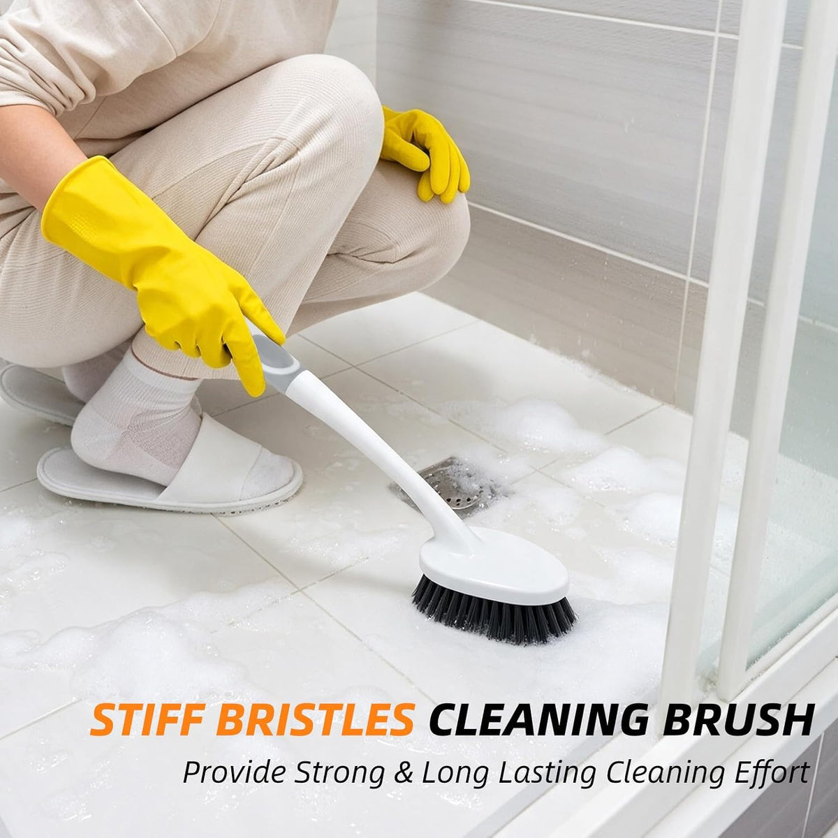 3 Pack Scrub Brush Set with Grout Brush, Shower Brush and Squeegee