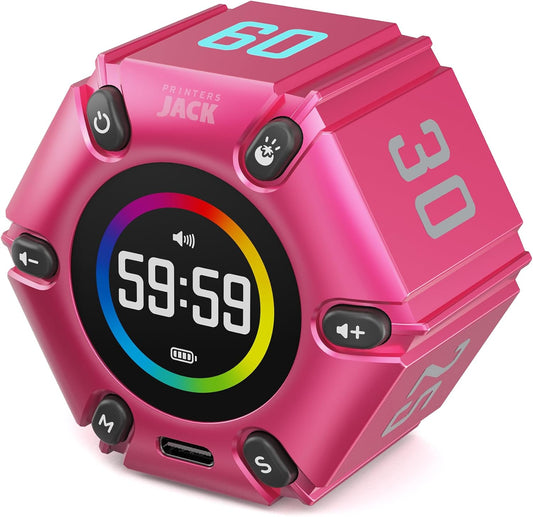 Printers Jack, Visual Pomodoro Timer, Productivity Cube Timer, Mute & Vibration & Adjustable Sound Alert, for Office, ADHD,