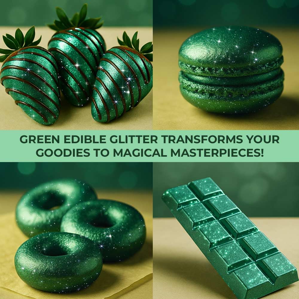 Dark Green Edible Glitter for Drinks 20g - Green Edible Glitter for Cakes Cocktails Cake Decoration Sprinkles - Green Luster Dust for Cocktail &amp; Cake Topper Chocolate Baking Decorating Fondant Cookies - Drink Shimmer Spray - Food Grade Vegan, Kosher,