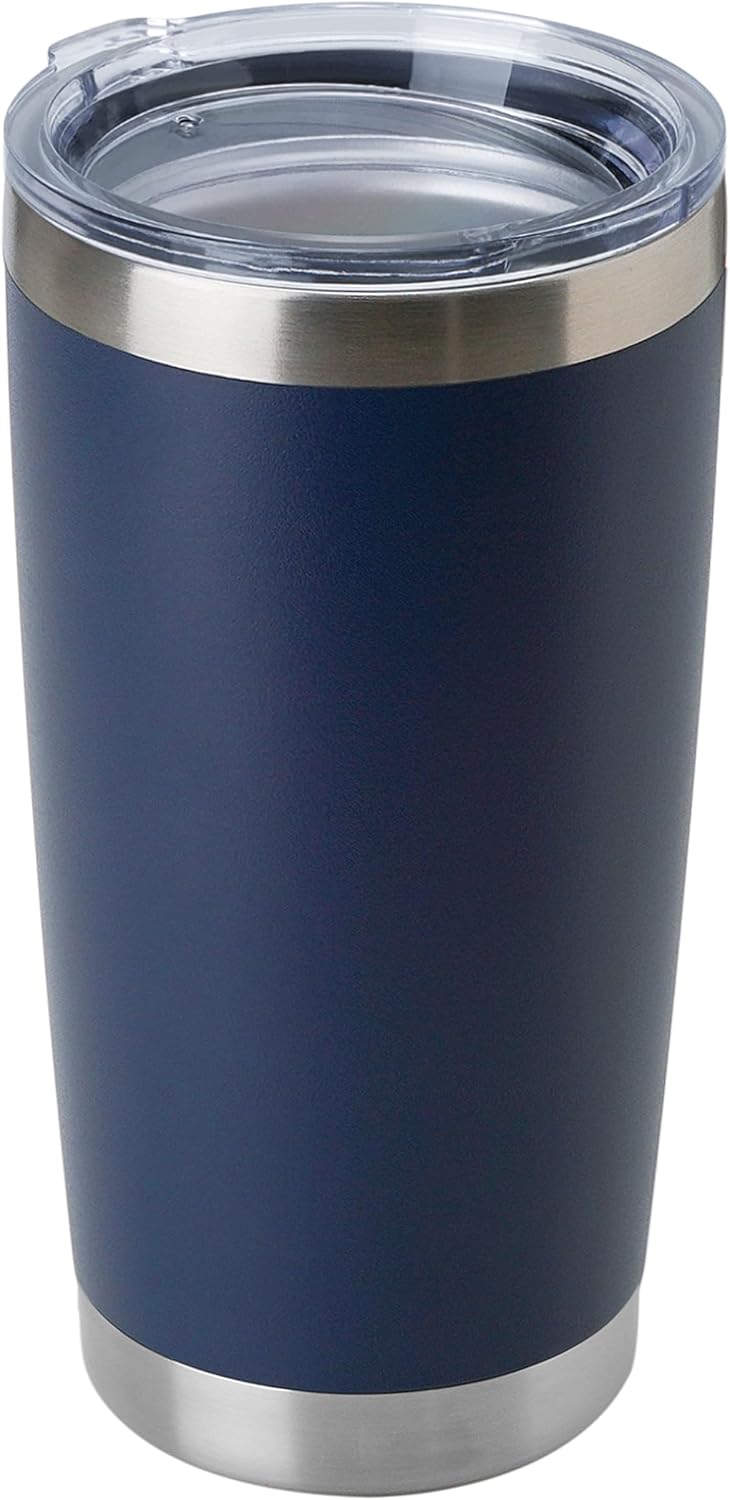 DOMICARE 20oz Stainless Steel Tumbler Bulk with Lid, Double Wall Vacuum Insulated Travel Mug, Powder Coated Coffee Cup (Powder Navy, 1)