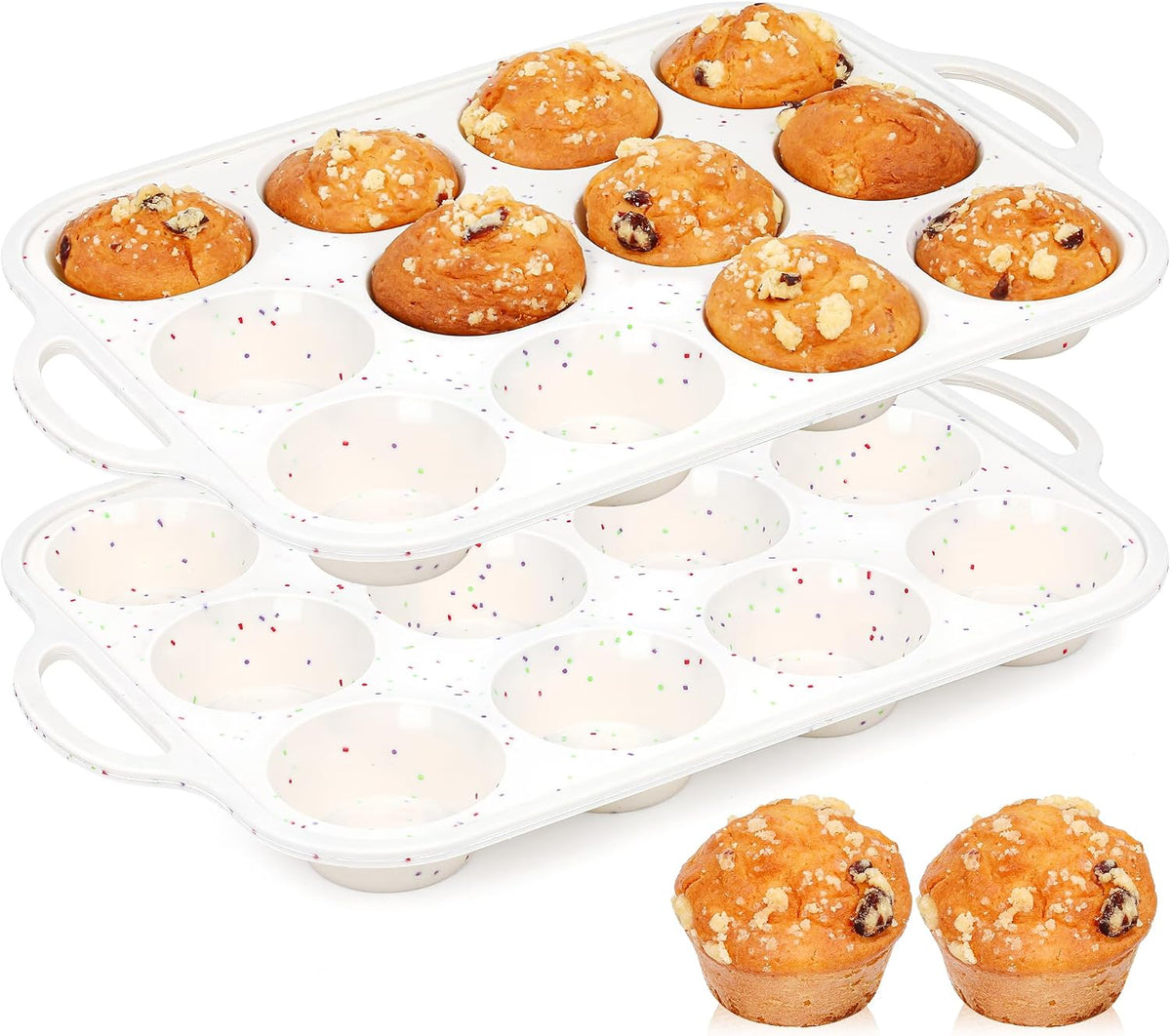 2 Pcs Silicone Muffin Pan with Metal Frame Nonstick 12 Cup Regular Size Cupcake Pan Silicone Muffin Tray for Baking Egg Bites Muffins Cupcakes Gifts for Mom Home Baker Kitchen (Cream) | Metal Frame, Nonstick, For Baking Egg Bites Muffins Cupcakes, Gifts f