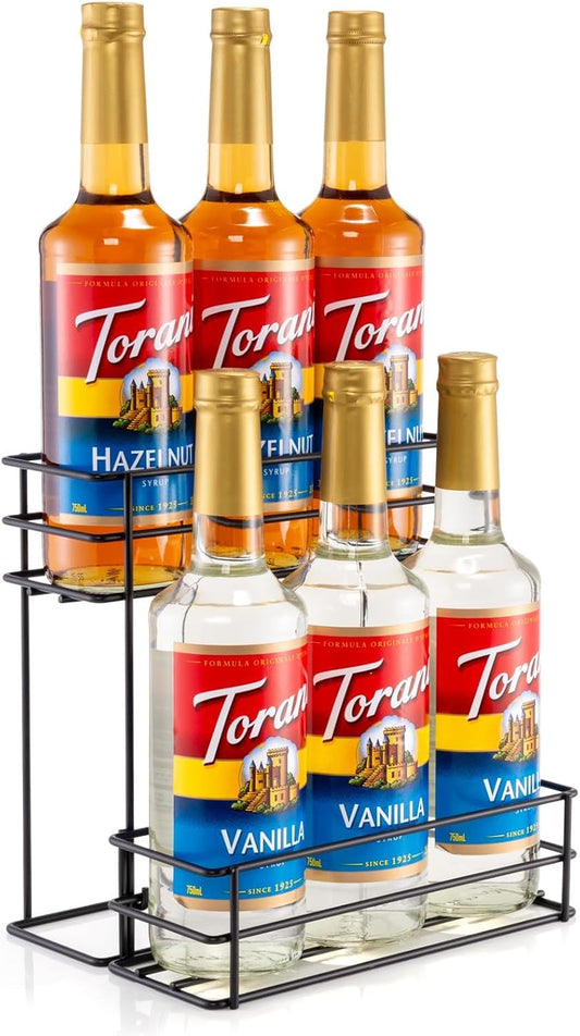 6 Bottle Coffee Syrup Organizer Coffee Syrup Rack for Coffee Bar Kitchen Small Wine Rack for Bar Family Storage for Syrup