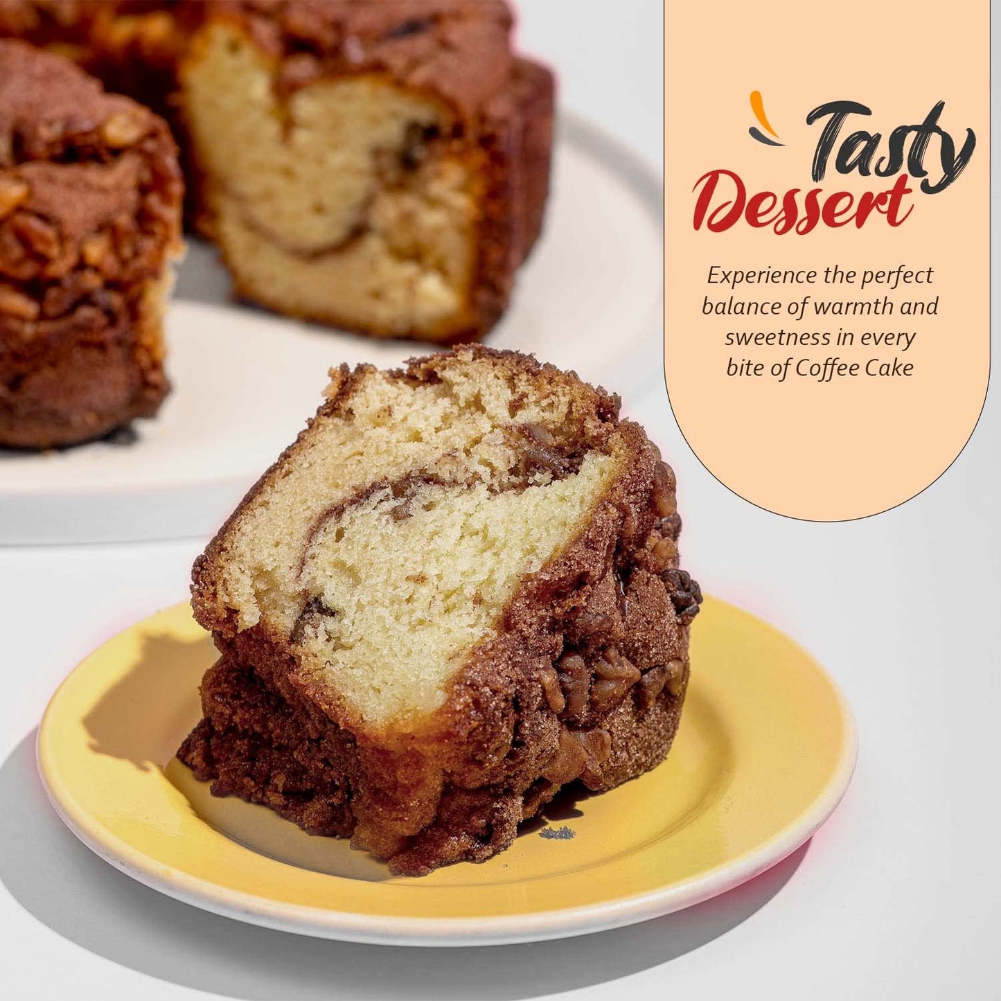 Traditional Cinnamon Walnut Coffee Cake - Cinnamon Streusel and Chopped Walnuts Toppings - Delicious Recipe of Coffee Cakes for Special Occasions - 1.75 Pounds