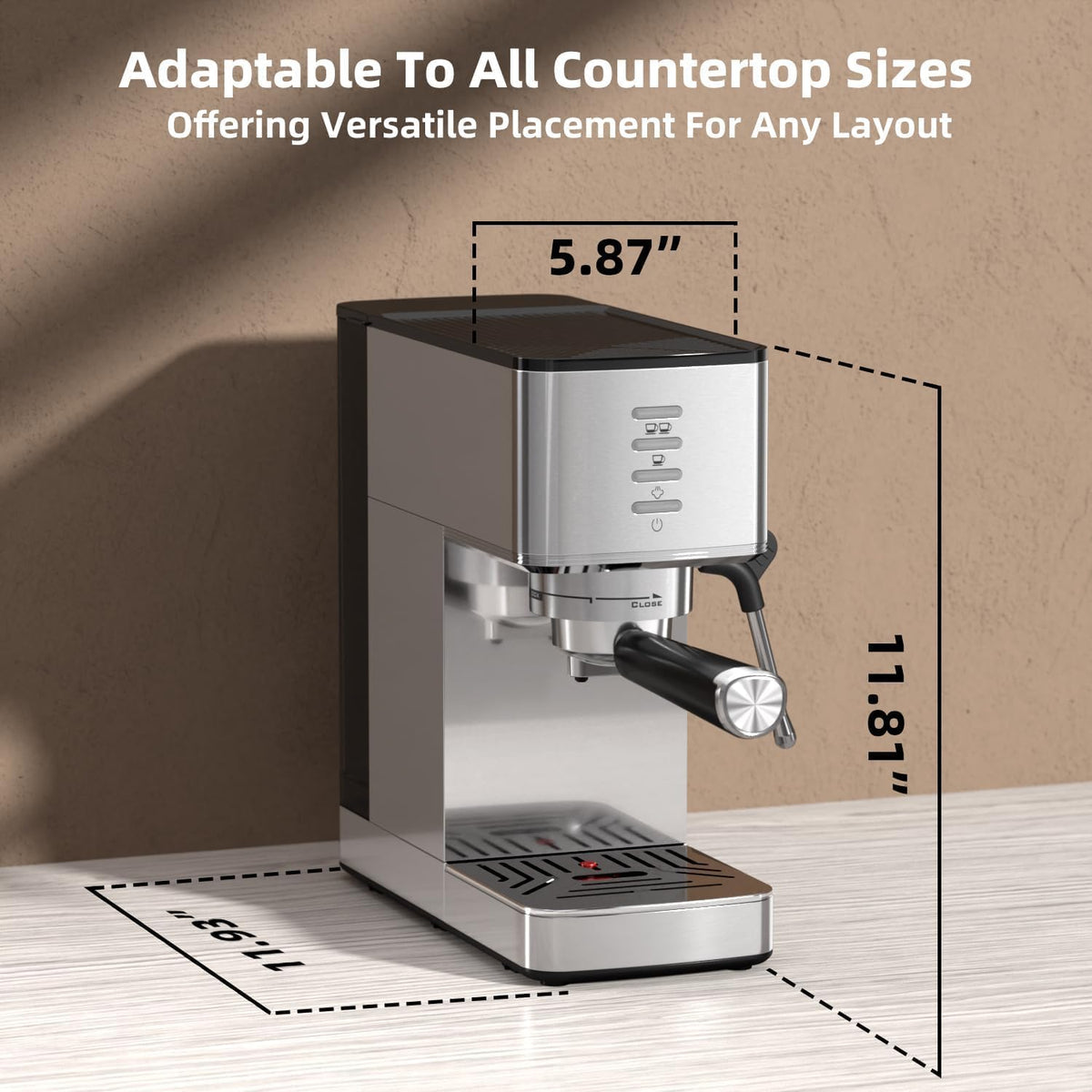 Electactic CM8032SH Essential Stainless Steel Espresso Machine with Steam Wand, Powerful 20-Bar Italian Pump, 37oz Removable Water Tank, Compact Espresso Maker for Home Baristas, Cappuccino &amp; Latte