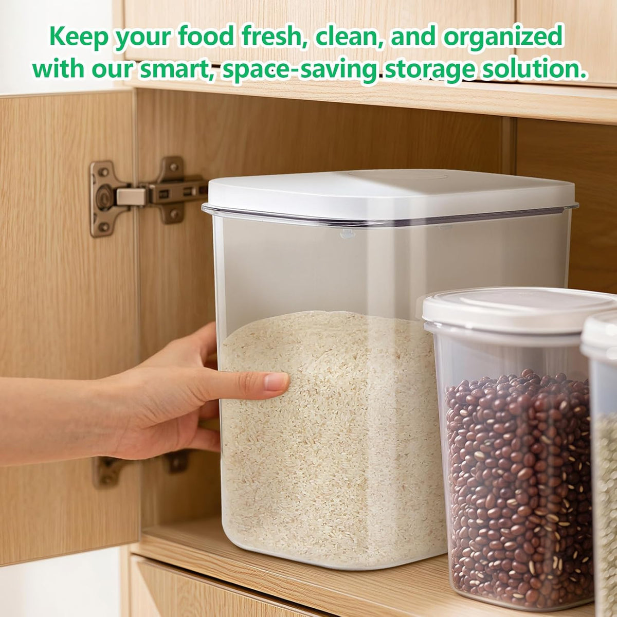 Airtight Rice Container 25 Lbs with Handle and Cup – 12.68Qt Large Flour Sugar Storage Container with Pop Up Seal &amp; Hanging Lid Hooks, Clear Tall Food Storage Bin for Kitchen Pantry Organization