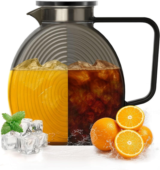 Glass Pitcher With Lid, 2.3 Liter 78 oz Glass Water Pitchers, 0.6 Gallon Glass Pitcher With handle and Lids for Fridge,