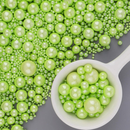 Light Green Sprinkles for Cake Decorating, 6 Sizes Mix Edible Pearl Sugar for Cupcake Cookie Ice Cream Topping, Wedding