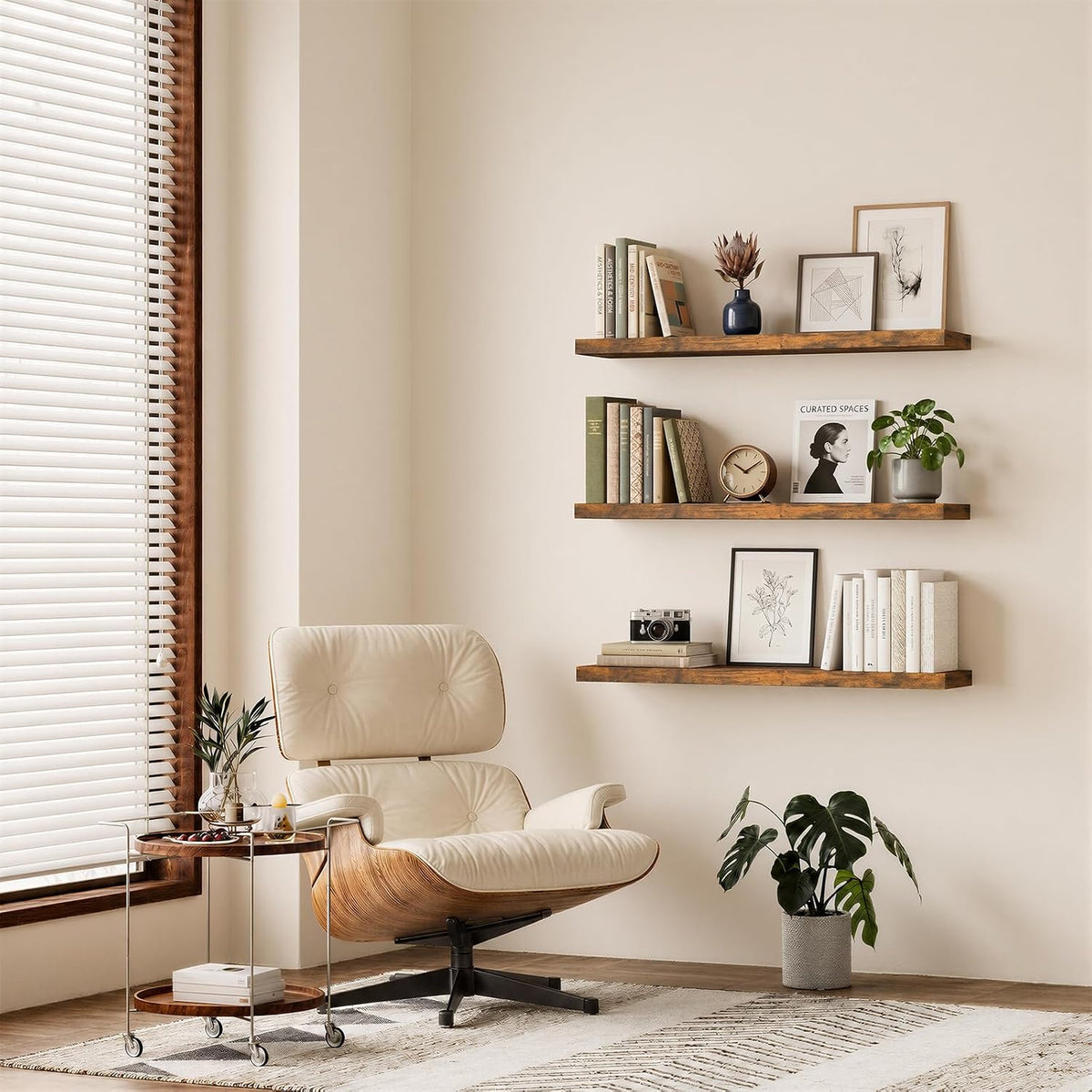 BAYKA Rustic Brown Floating Shelves 47.2in, Set of 2, Wall Mount Wood Shelf
