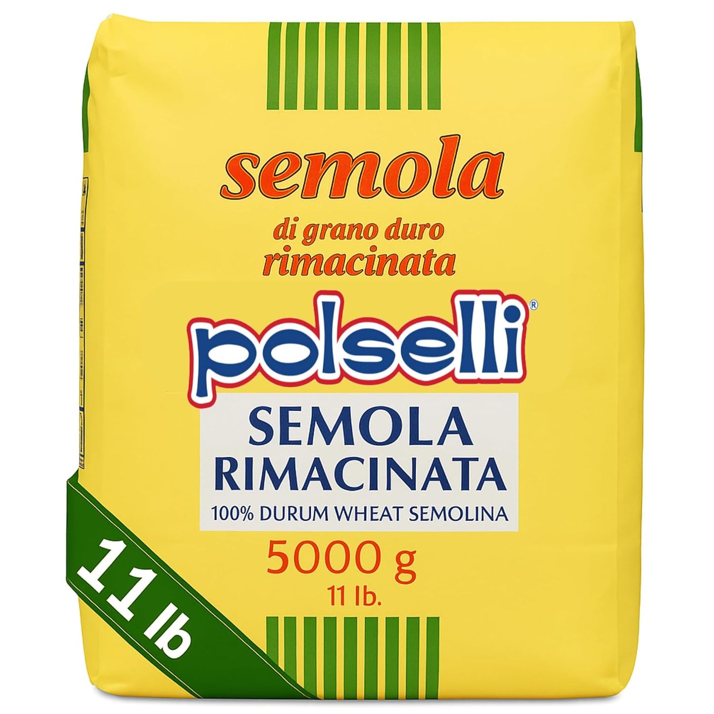 POLSELLI Italian Semola Flour, Fine Ground Semolina Rimachinata, 5 kg | Fine Ground Durum Wheat Flour For Fresh Pasta, Bread, &amp; Baking, All-Natural, Unbleached, Non-GMO, Product Of Italy