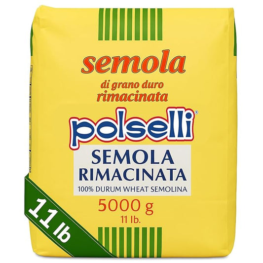 POLSELLI Italian Semola Flour, 11 lbs (5 kg), Fine Ground Semolina Rimachinata for Fresh Pasta, Bread, Durum Wheat, Product