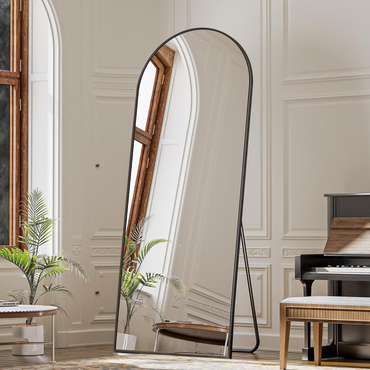 VooBang 24"x65" Black Arched Floor Full Length Dressing Body Mirror | Shatterproof Tempered Glass, Modern Minimalist Chic Room Decor, Standing Wall Mounted Leaning for Living Room, Bedroom