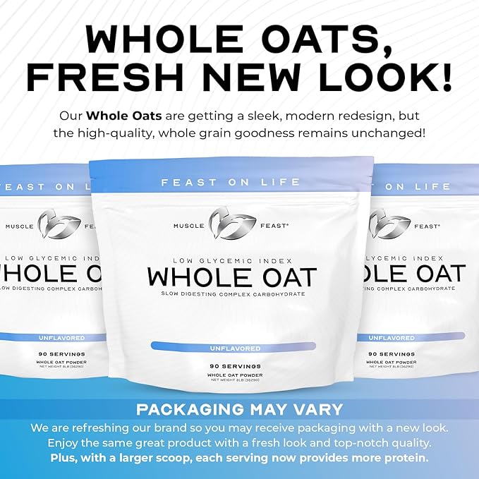 Muscle Feast Whole Oat Powder All Natural and Complex Carb Oat Fiber - Non-GMO, Vegan Powdered Oats Slow Digesting Carbohydrate Powder - Supports Steady Energy - Unflavored, 8lb