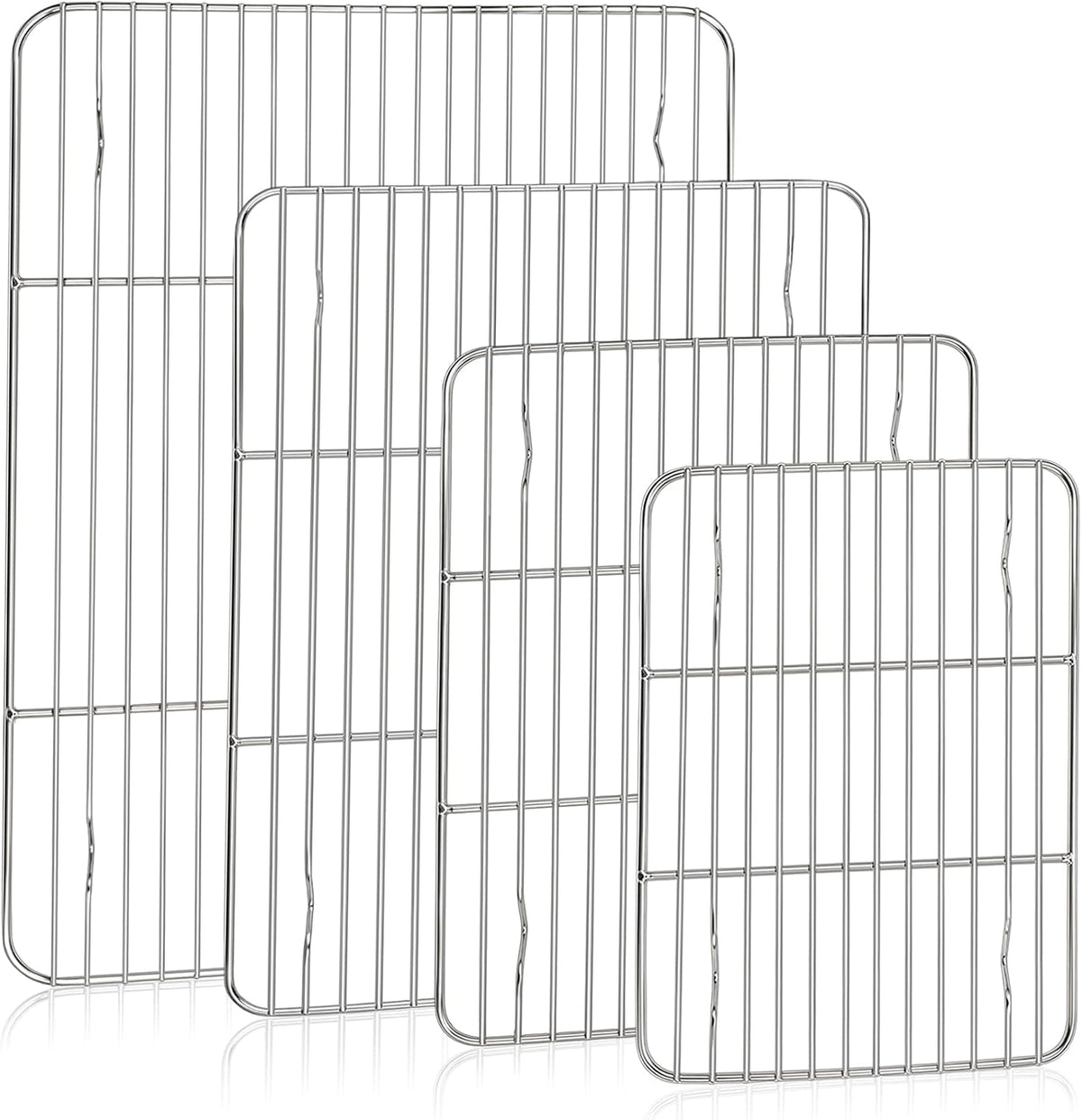 TeamFar Cooling Rack, Silver Stainless Steel Baking Rack for Oven | 15.3/ 11.6/ 9.8/ 8.7 Inch Wire Roasting Rack for Baking Pans, Cookie Cupcake for Christmas Holiday, Dishwasher Safe - 4PCS