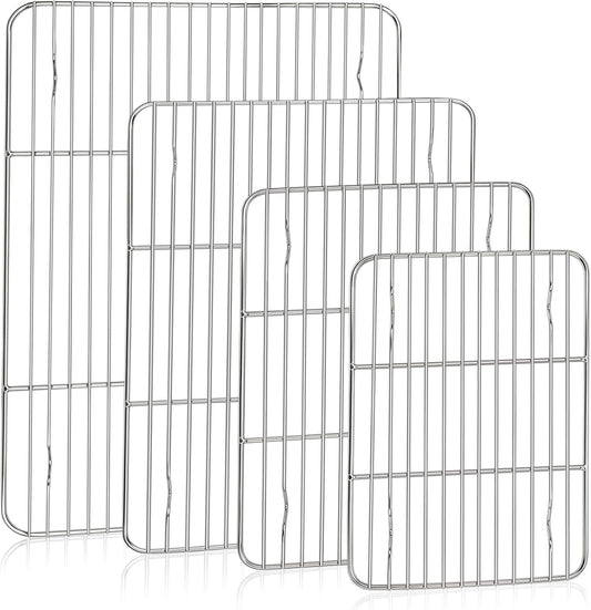 TeamFar Cooling Rack, Silver Stainless Steel Baking Rack for Oven | 15.3/ 11.6/ 9.8/ 8.7 Inch Wire Roasting Rack for Baking Pans, Cookie Cupcake for Christmas Holiday, Dishwasher Safe - 4PCS