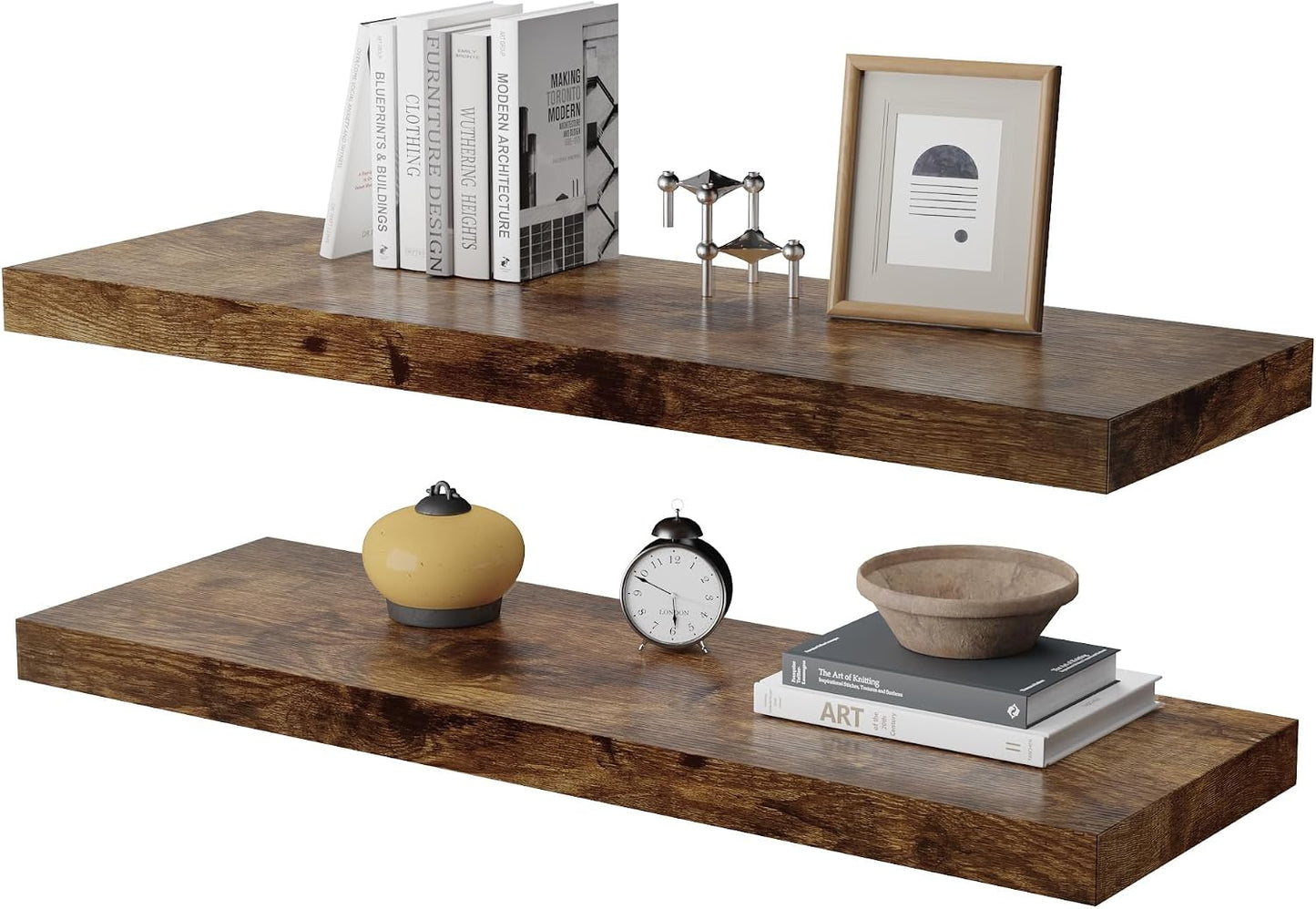 Floating Shelf, Set of 2 Wall Shelf, 30 in W x 12.75 in D x 2 in H Wooden Floating Wall Shelf with Invisible Brackets for Living Room/Bedroom/Bathroom/Kitchen Storage and Decor, Rustic Brown