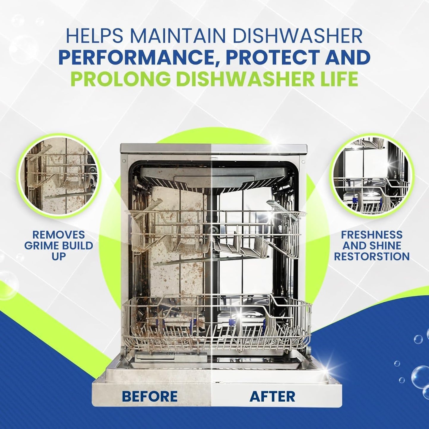 True Fresh Dishwasher Cleaner & Deodorizer Tablets 18-Pack, 20g Each - Powerful Limescale & Odor Removal - Deep Clean for Sparkling Dishwashers - Safe, Effective, and Compatible with All Models