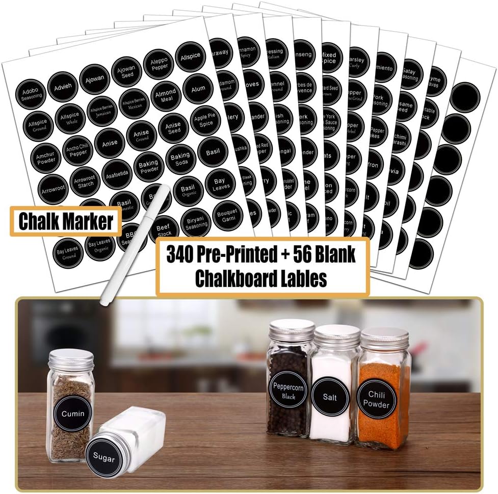 SWOMMOLY 42 Pcs 4 oz Glass Spice Jars with Shaker Lids and 703 Spice Labels