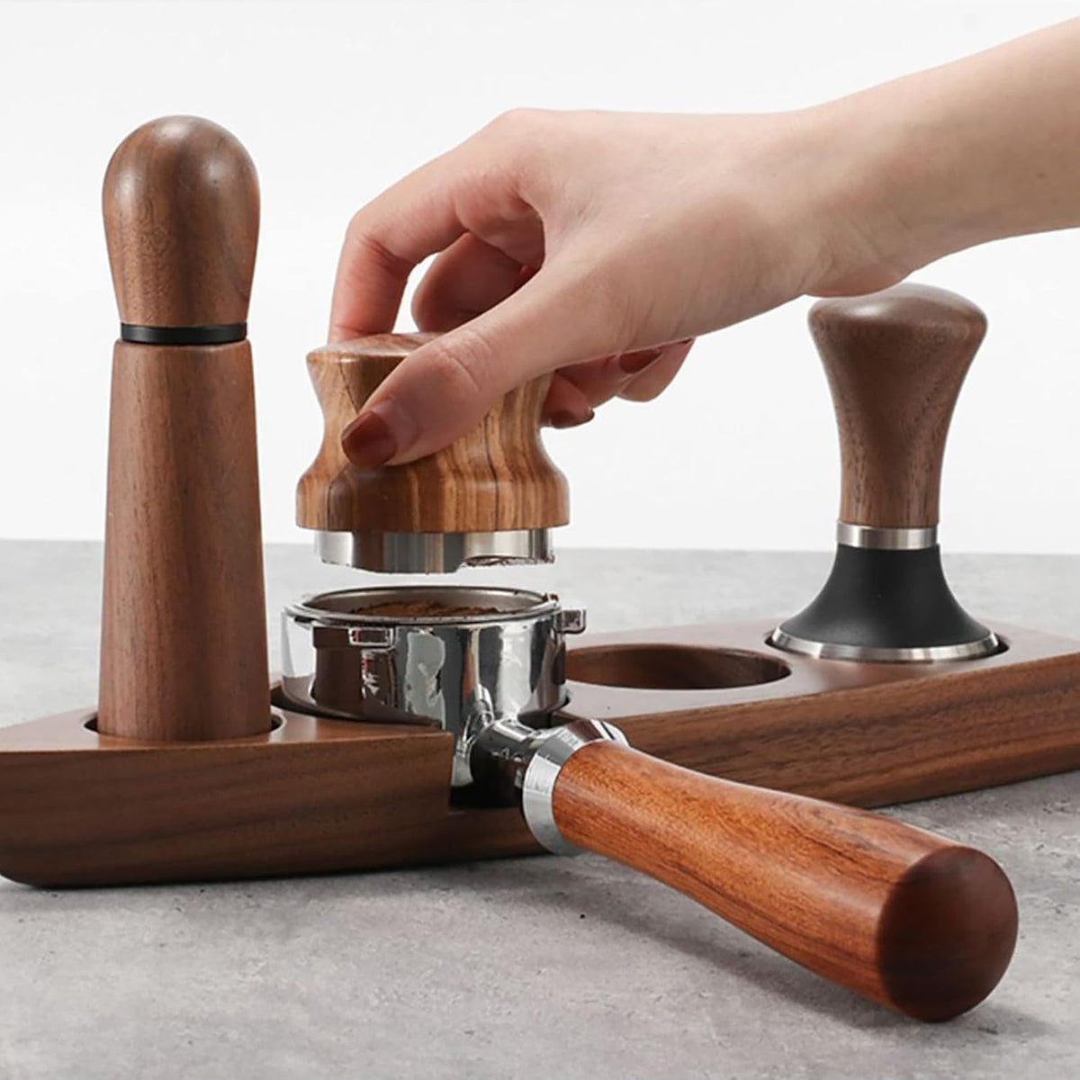 Joyeee Coffee Tamper Station, Small Ship Shape Portafilter Tamping Stand Espresso Coffee Organizer Box Fit for Storage 54, 64MM Espresso Tamper Mat Portafilter Holder (Accessories not included)