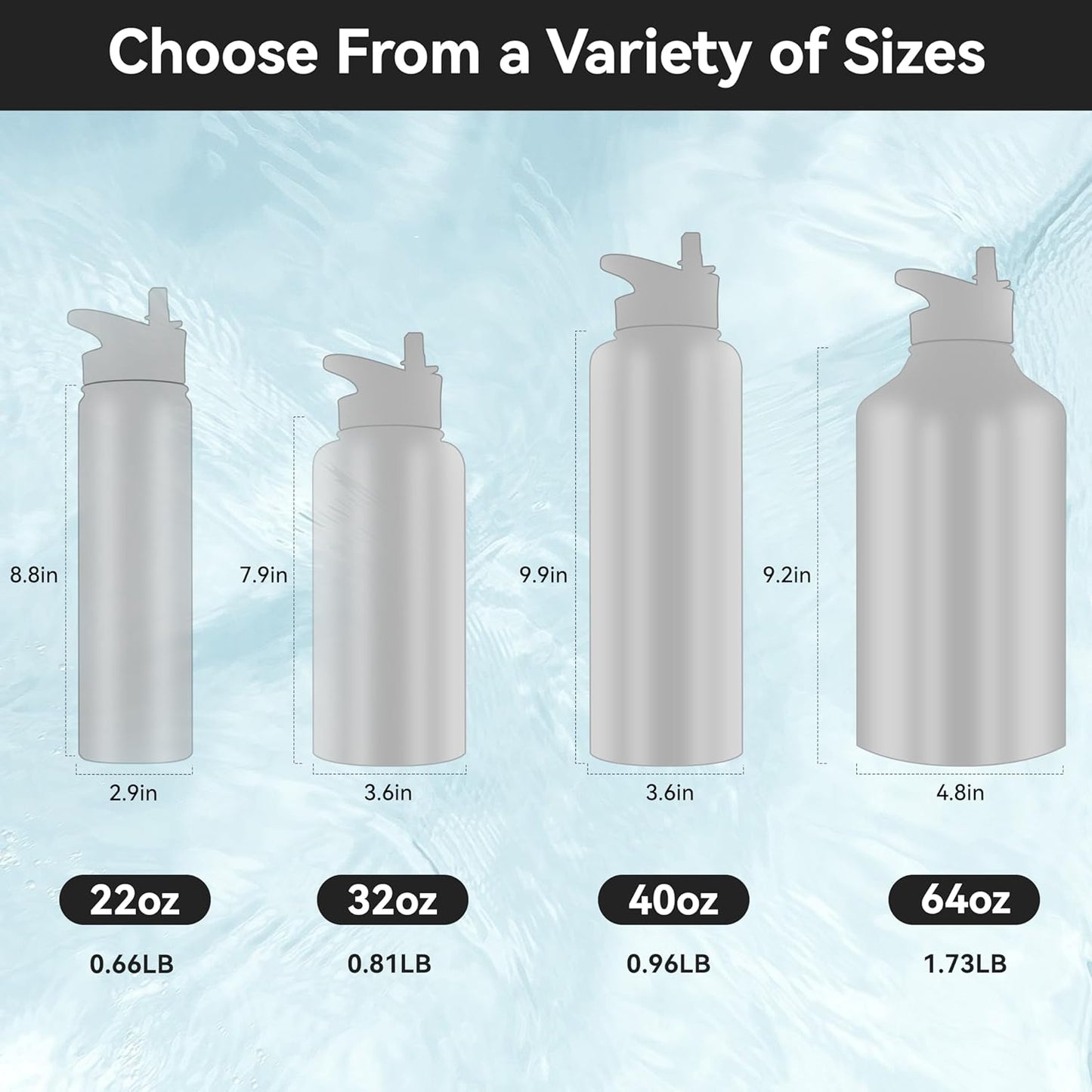 HASLE OUTFITTERS 32 oz Insulated Water Bottle Stainless Steel Double Walled Vacuum Sports Water Bottle with 2 Lids (Straw and Spout Lid) for Gym Camping Hiking(Black,4)