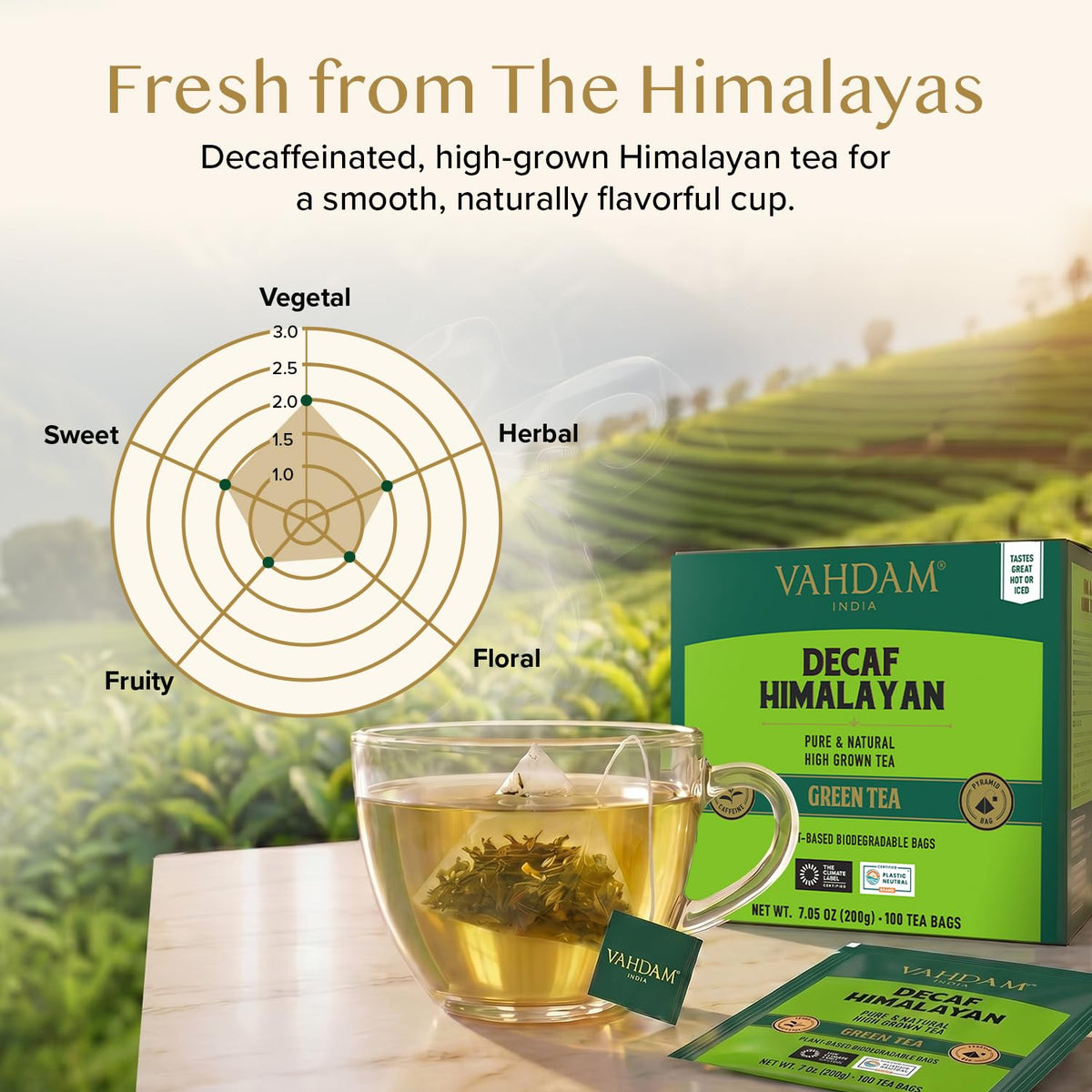 VAHDAM Decaf Green Tea Bags (100 Count) Tastes Exactly like Green Tea | High Quality. Refreshing &amp; Smooth | Non GMO | High Elevation Grown Green Tea | Pure Unblended | Resealable Ziplock Pouch