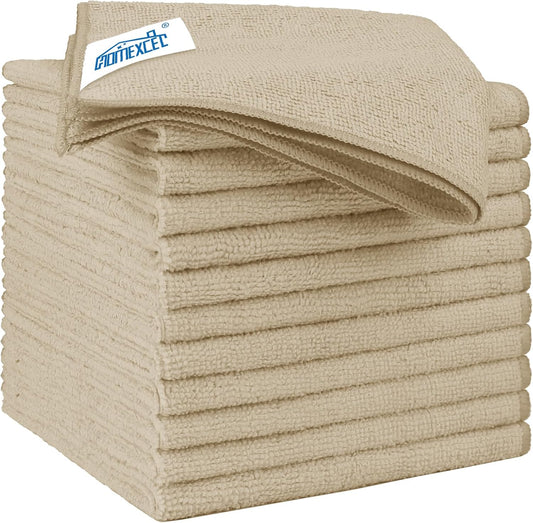 HOMEXCEL Brown Microfiber Cleaning Cloth 12 Pack, 12.5 x 12.5 inch Microfiber Towels for Cars, Ultra Absorbent Car Washing